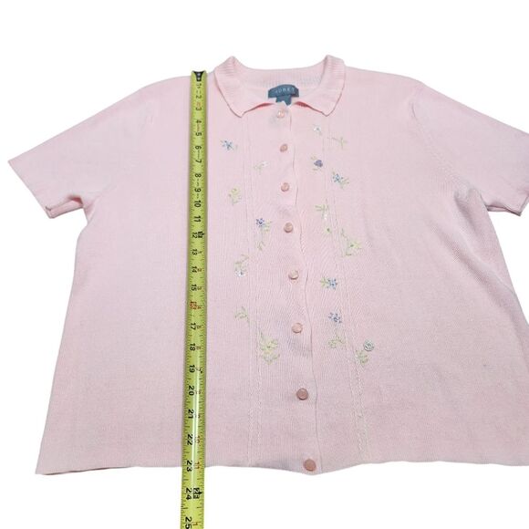 Vintage 90s ? Sweater Cardigan Embroidered Flowers Floral Soft Baby Pink Short S - Picture 9 of 12
